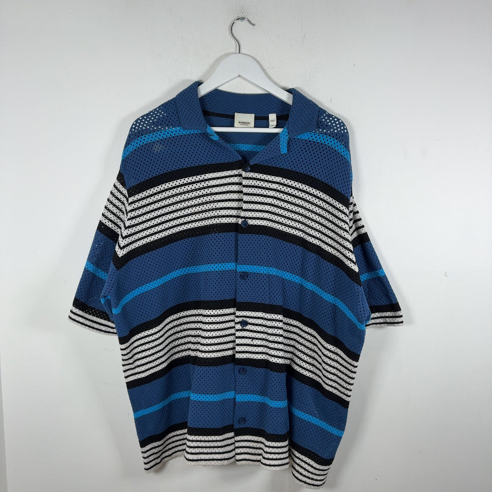 Burberry Striped Perforated Button-Up Shirt