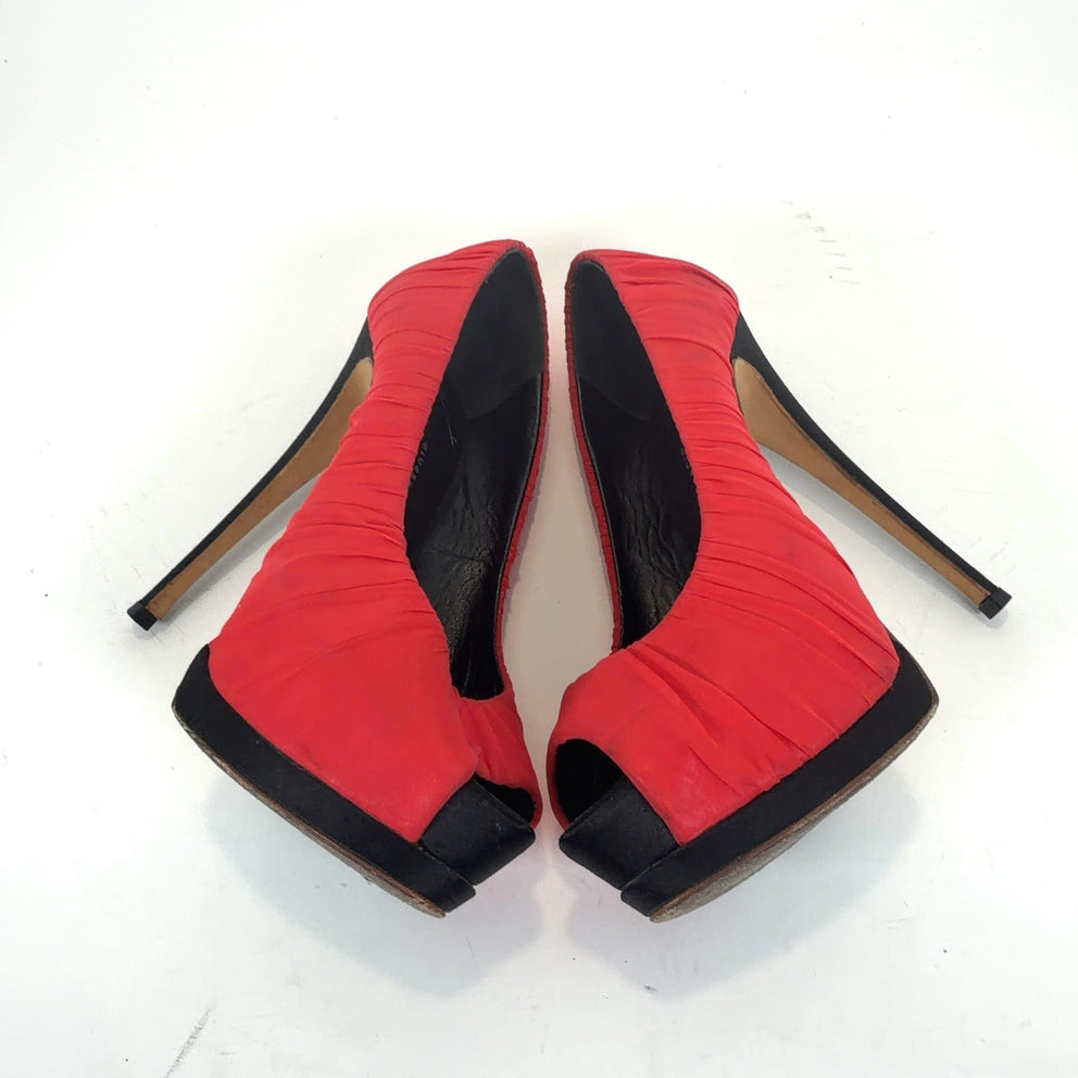 Giuseppe Zanotti Red Runched Silk Platform Pumps