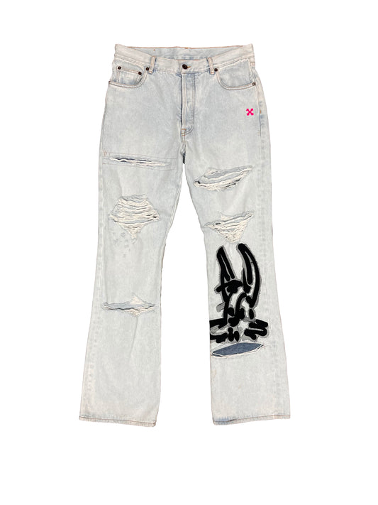 Off-White Bunny Graffiti Flare Jeans Size 34